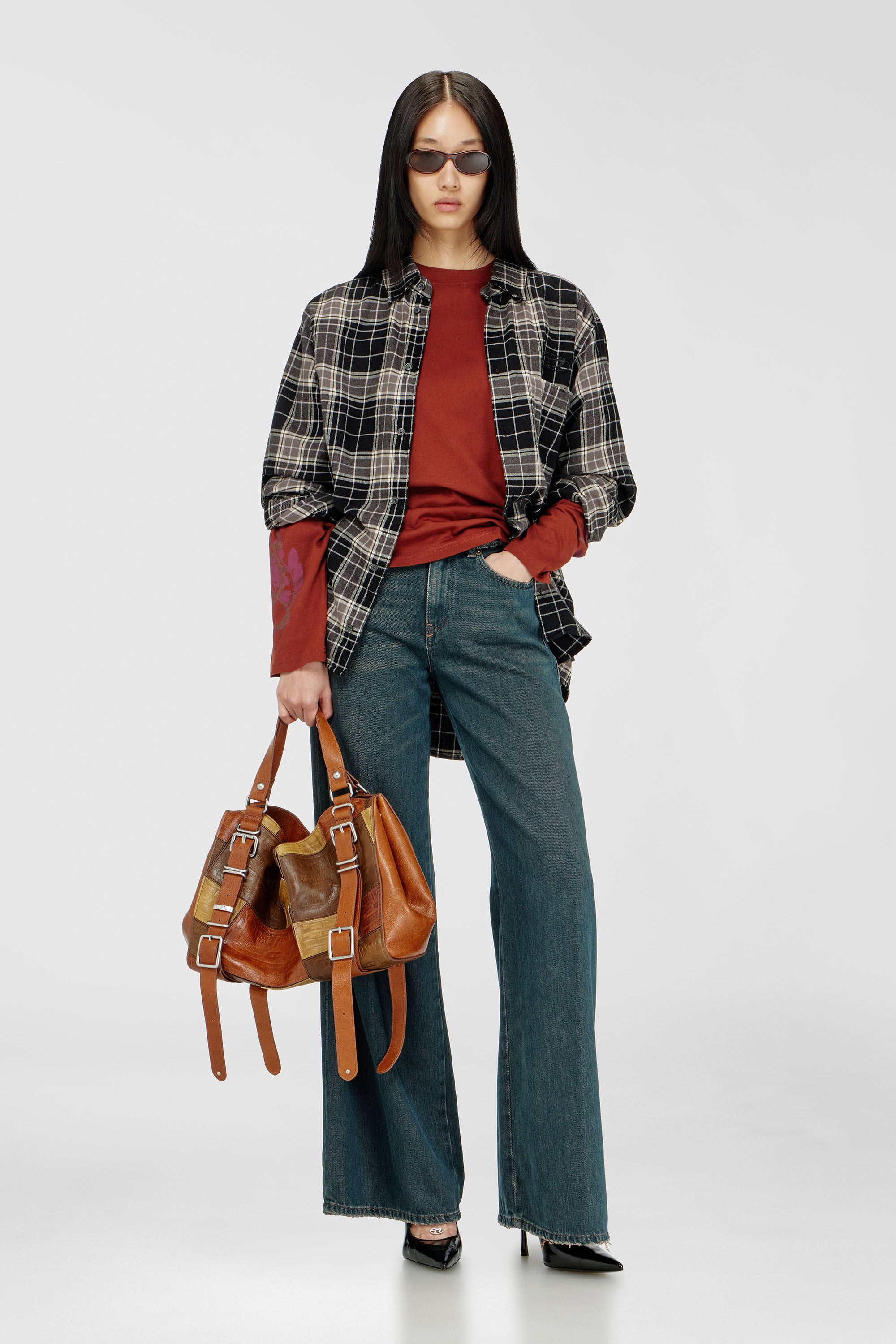 D-One-Medium top-handle bag in patchwork leather