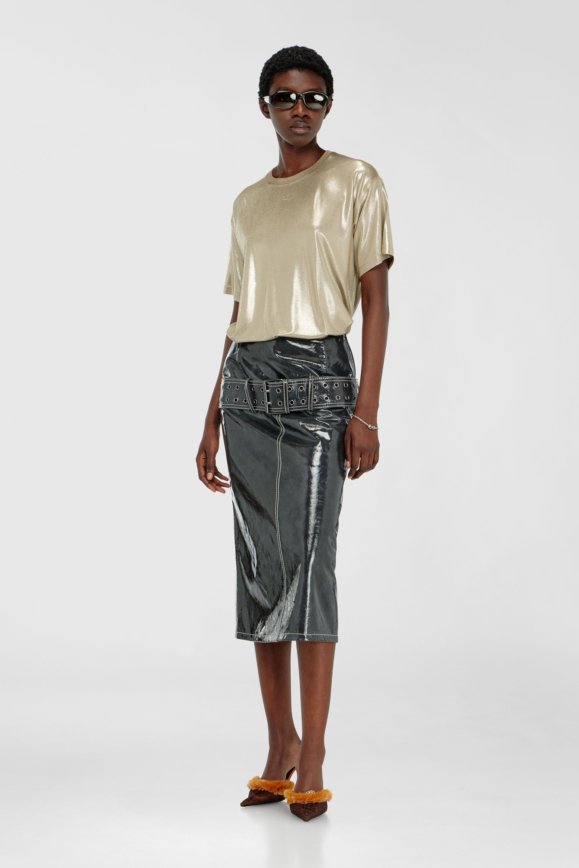 Diesel - T-NORMY-AA2, Woman's Jersey T-shirt with metallic finish in Gold - 2