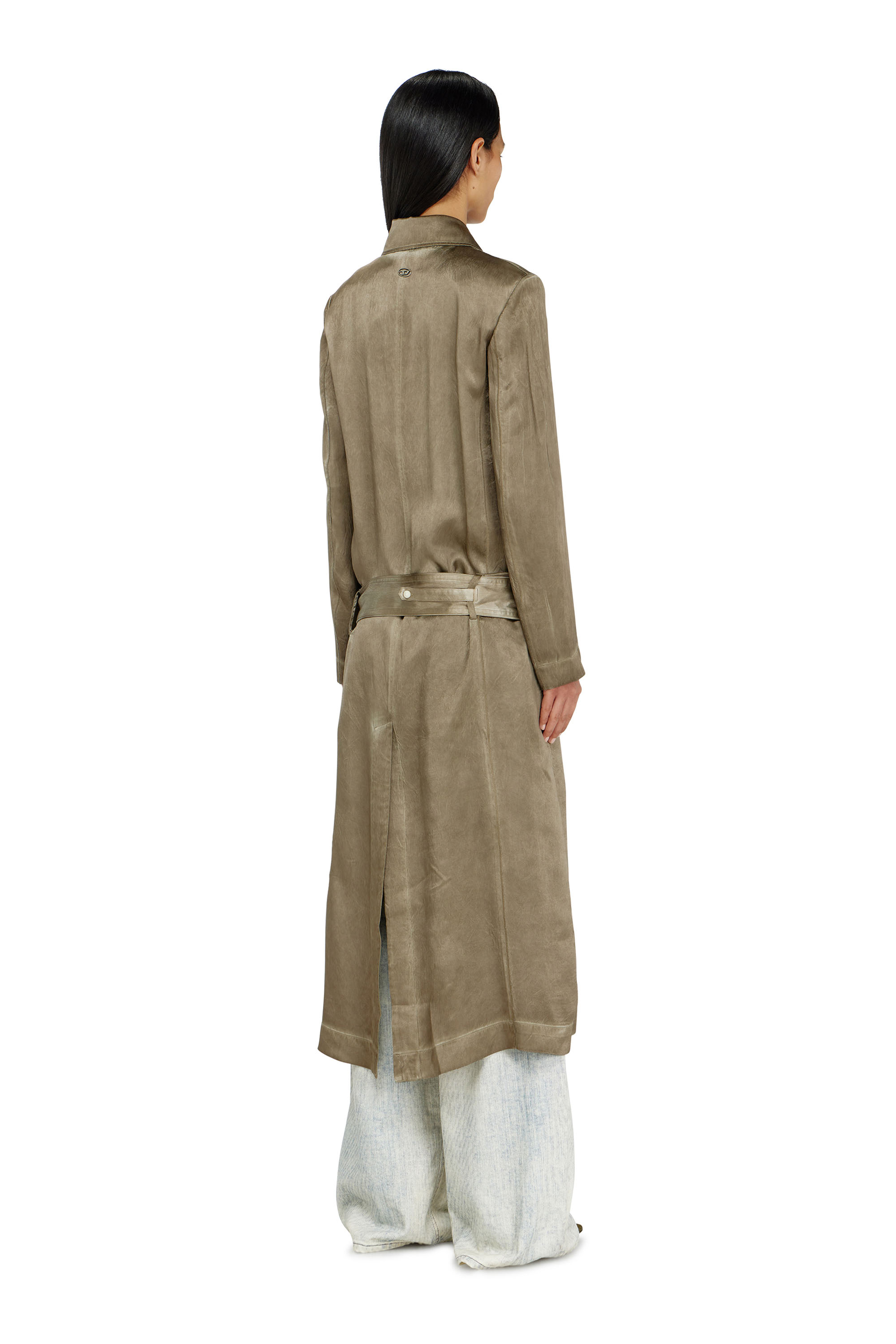 Diesel - G-LADES, Woman's Trench coat in wrinkled satin in Light Brown - 4
