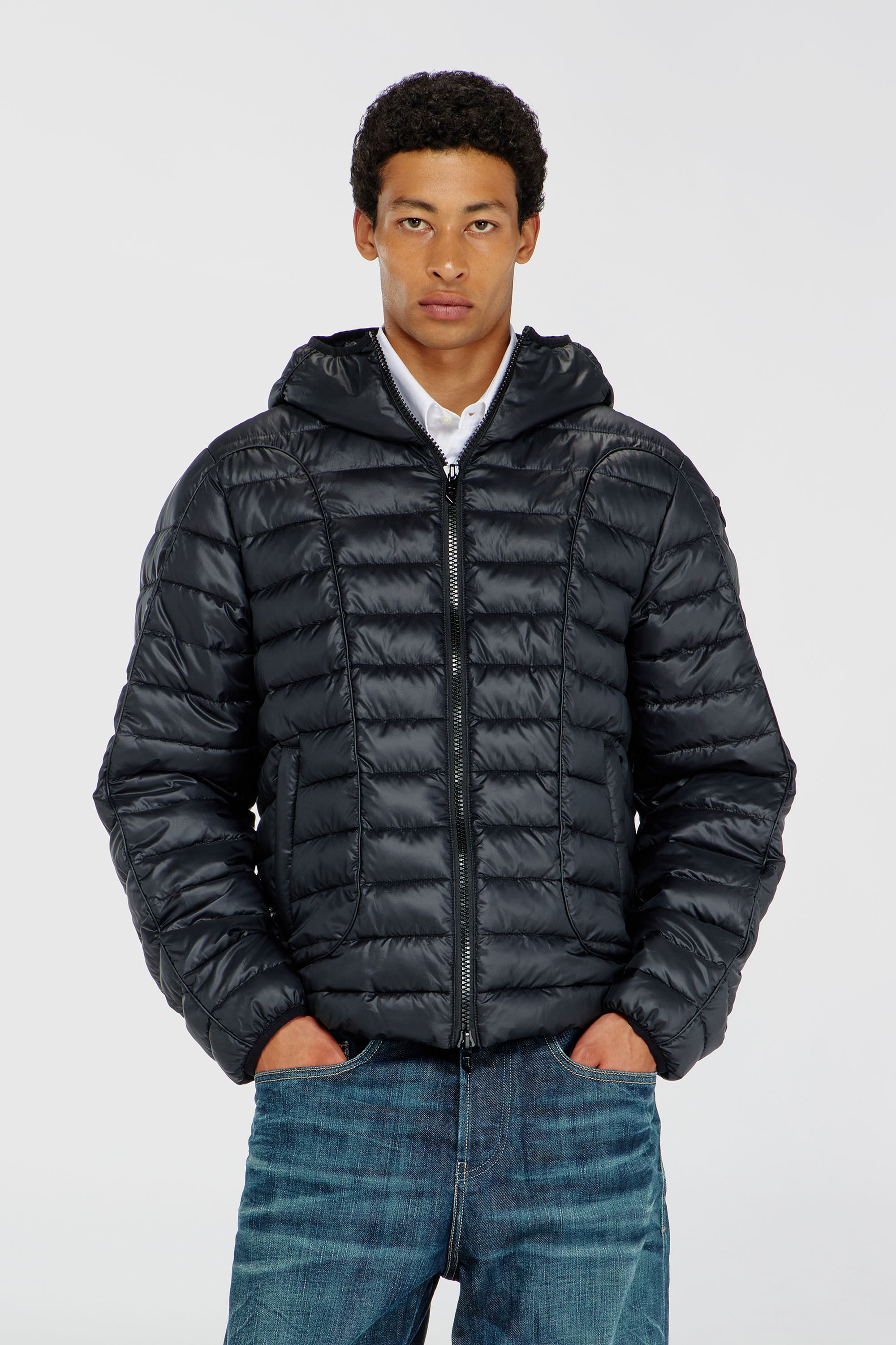 Diesel - W-STONE-WRD, Man's Puffer jacket with tonal piping in Black - 1