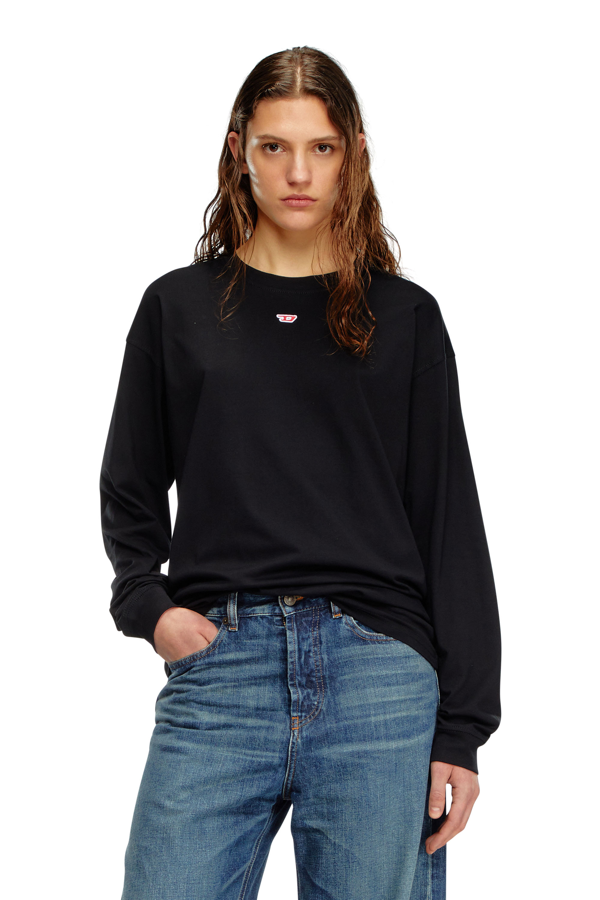 Diesel - T-BOXT-LS-D, Unisex's Longs-sleeve T-shirt with D patch in Black - 3