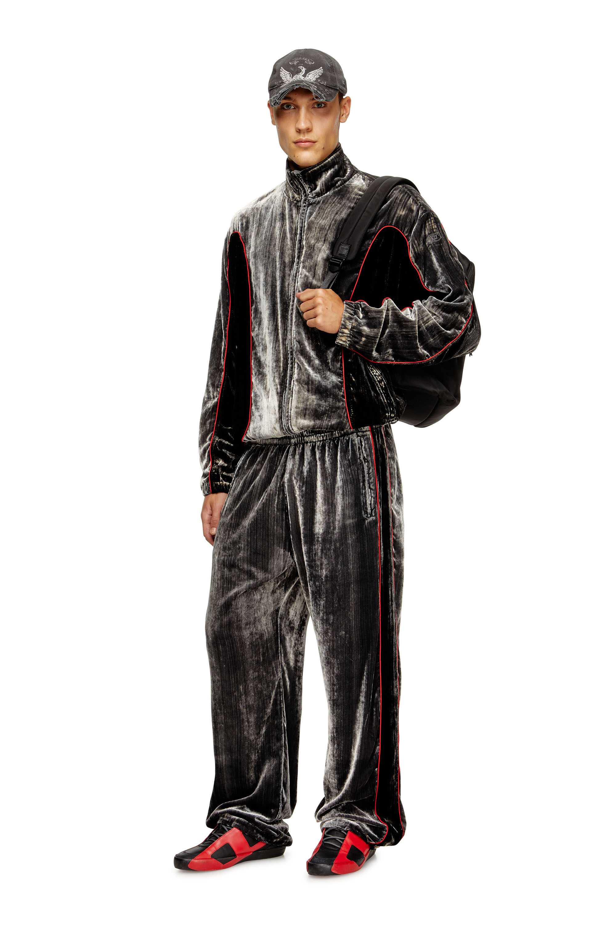 Diesel - P-HAY, Man's Track pants in treated velvet in Dark grey - 1