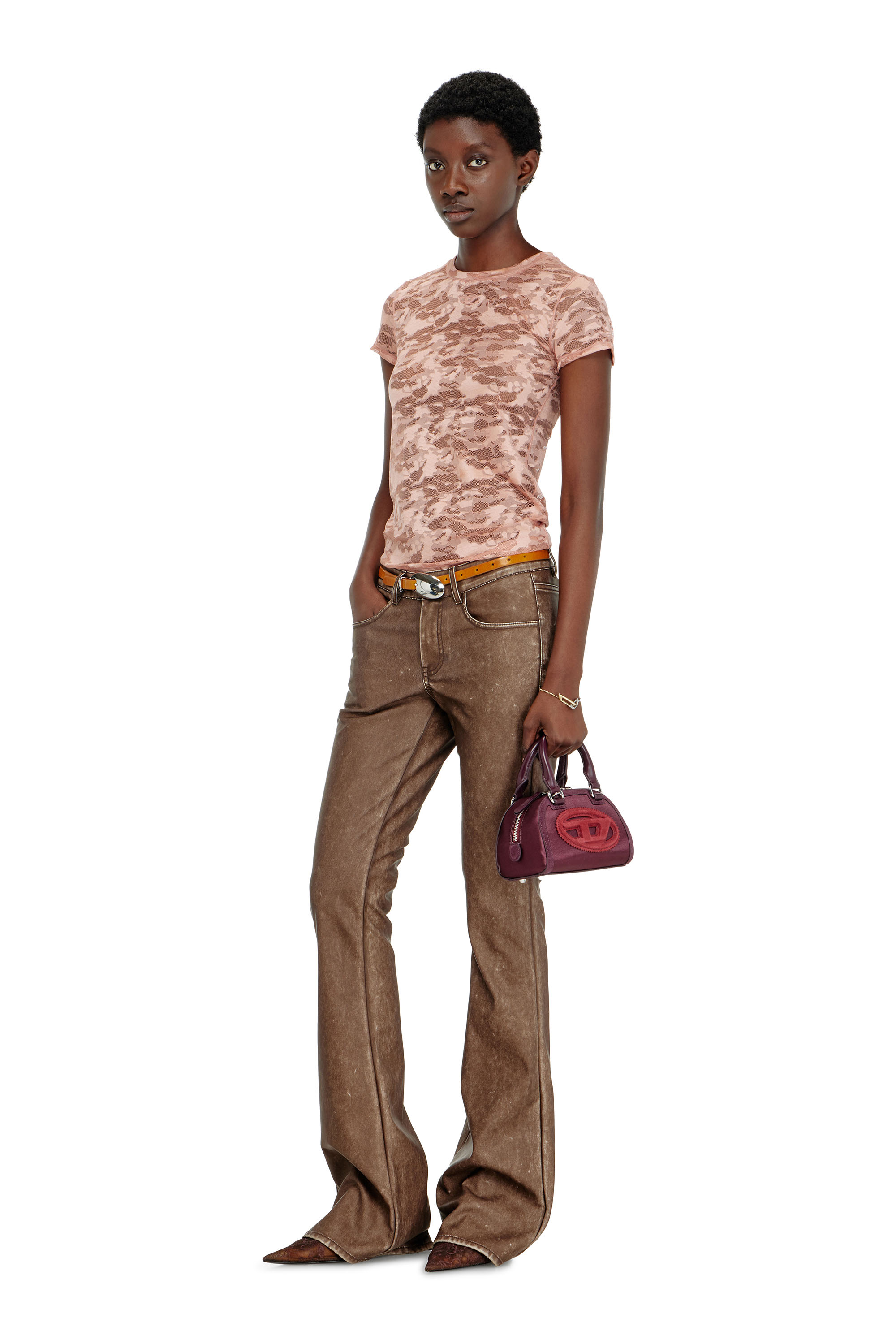 Diesel - KASIA-UTLT, Woman's Camo lace T-shirt in Nude - 6