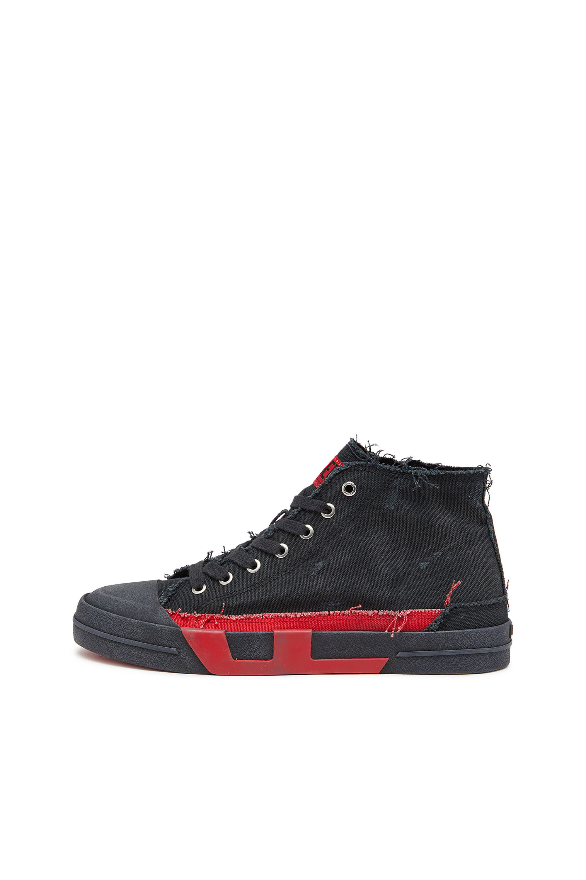 Diesel - S-D-VERSE MID II, Man's S-D-Verse-Distressed high-top sneakers in canvas in Black/Red - 8