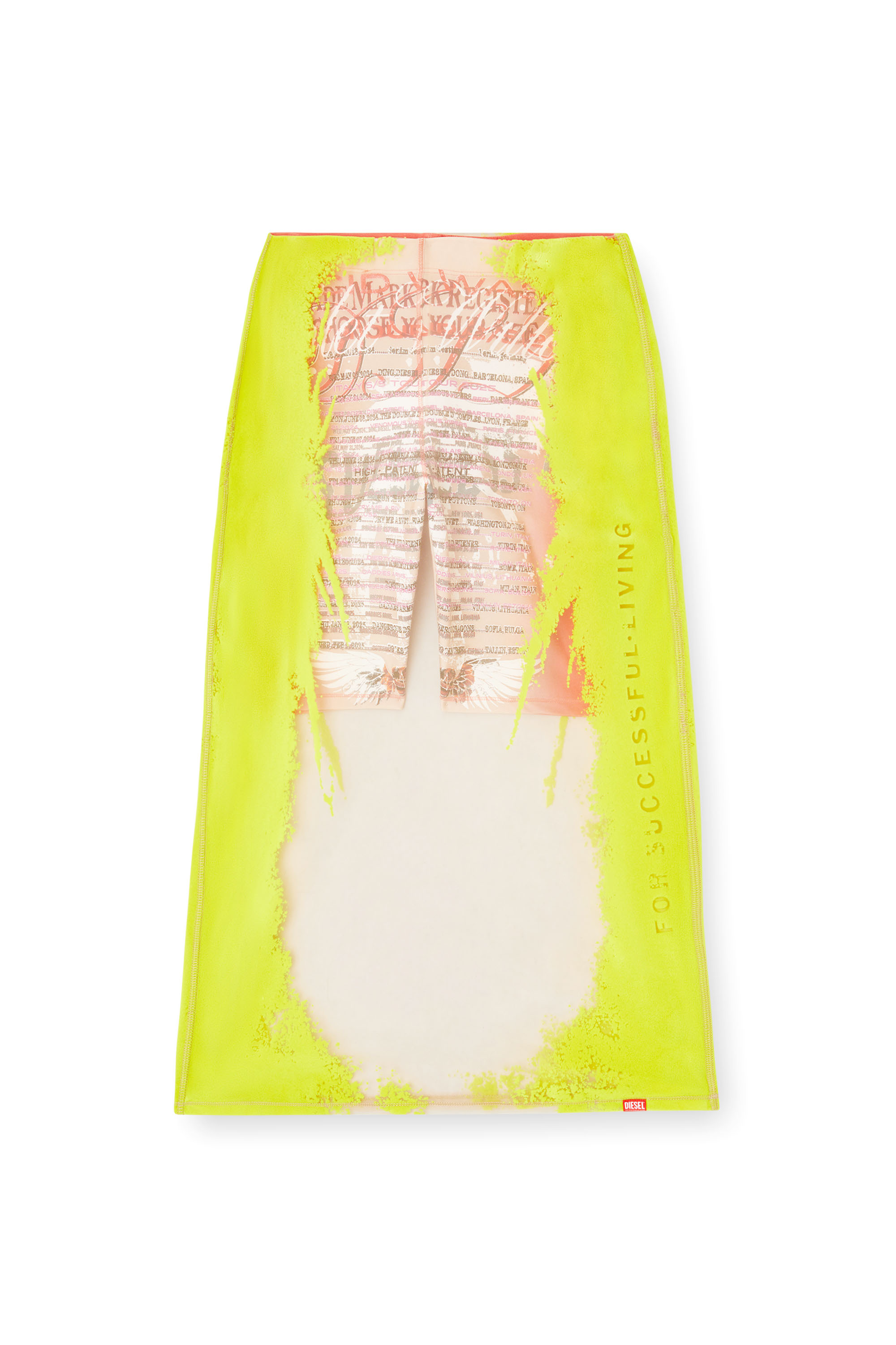 O-LYAC, Yellow/Pink Diesel - O-LYAC, Woman's Layered midi skirt with lyrics print in Yellow/Pink - 2