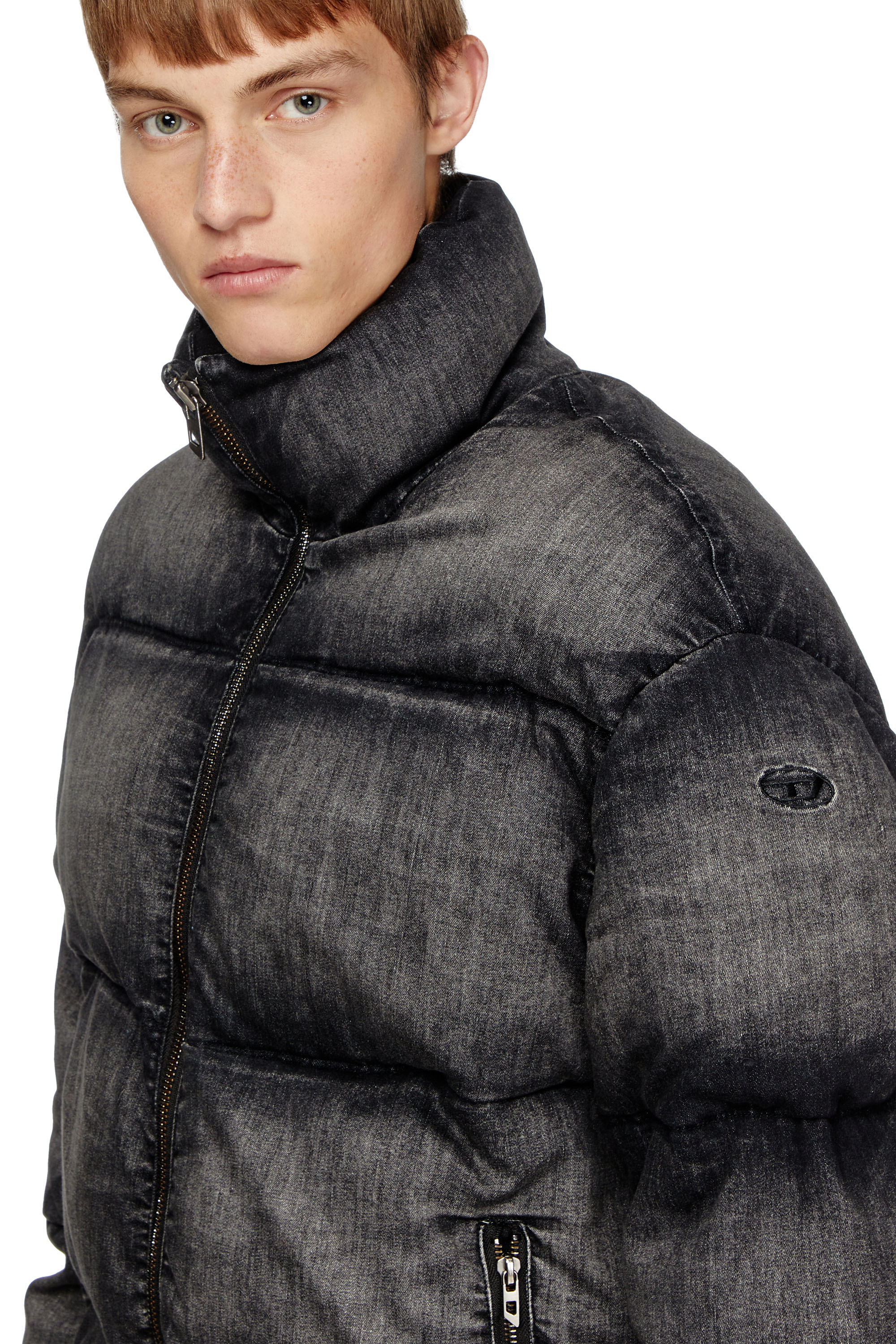 Diesel - W-MONS-A, Unisex's Faded denim puffer jacket in Black - 3