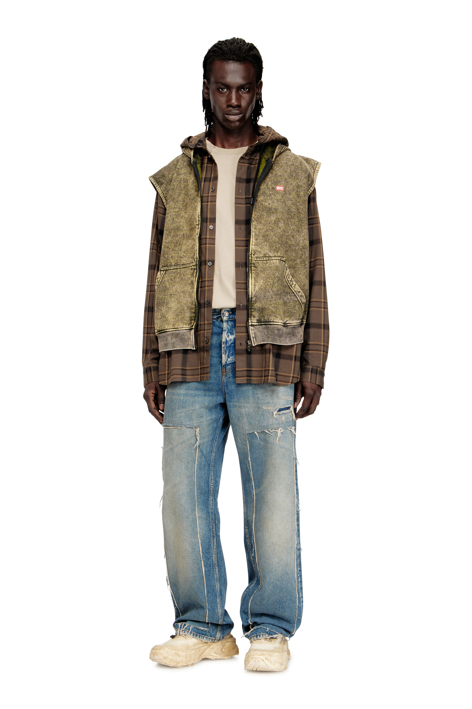 Diesel - S-BOXT-SL-ZIP, Man's Hoodie with acid wash and Diesel logo in Light Brown - 2