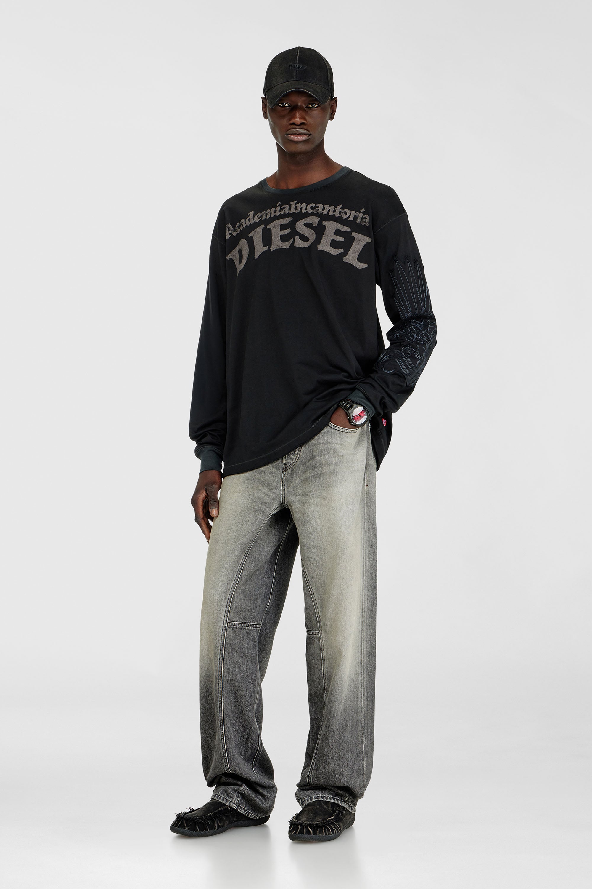 Diesel - T-NORM-LS-AA3, Man's Long-sleeve T-shirt with prints and patches in Black - 2