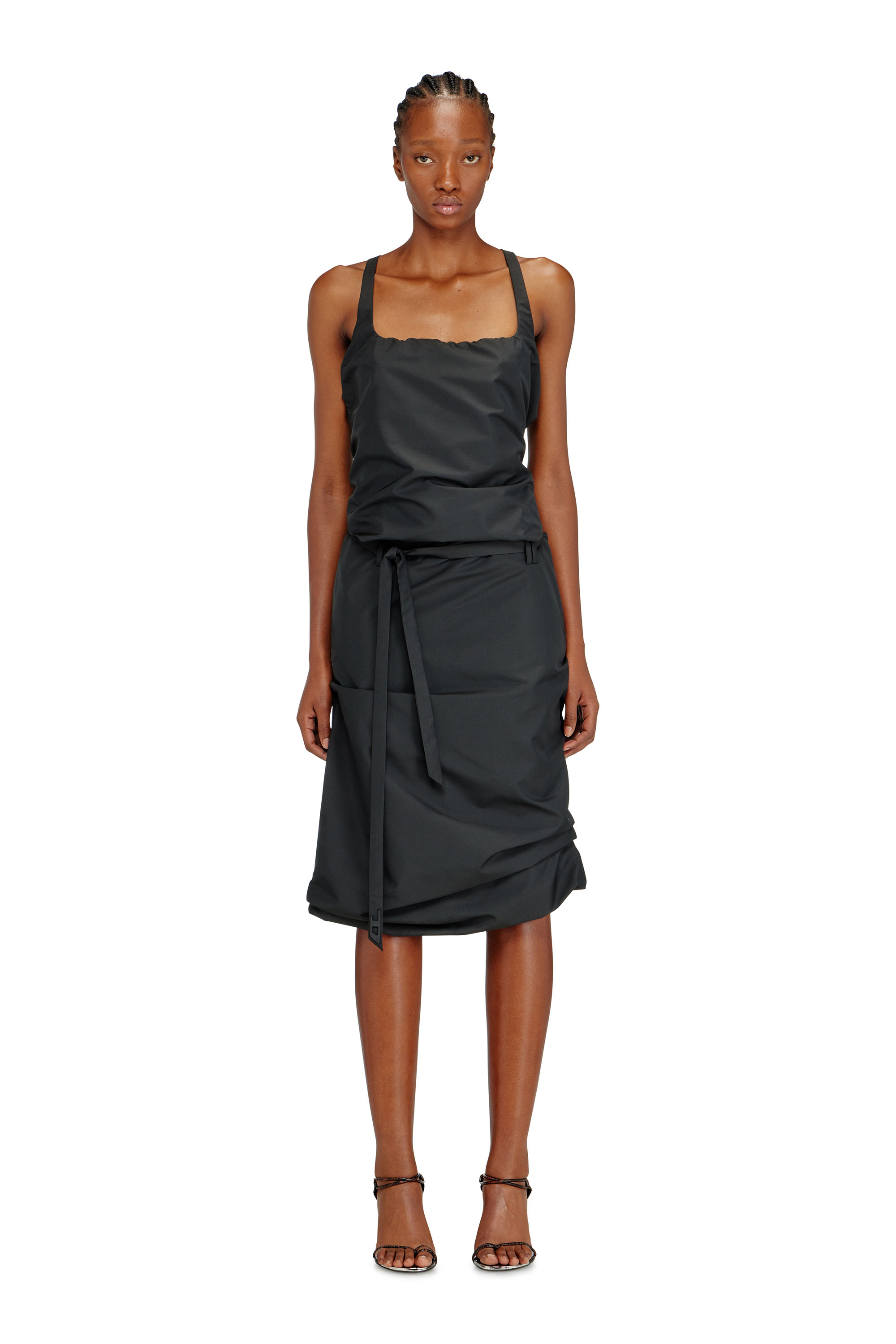 Diesel - D-SANAT, Woman's Open-back apron dress in taffeta in Black - 2