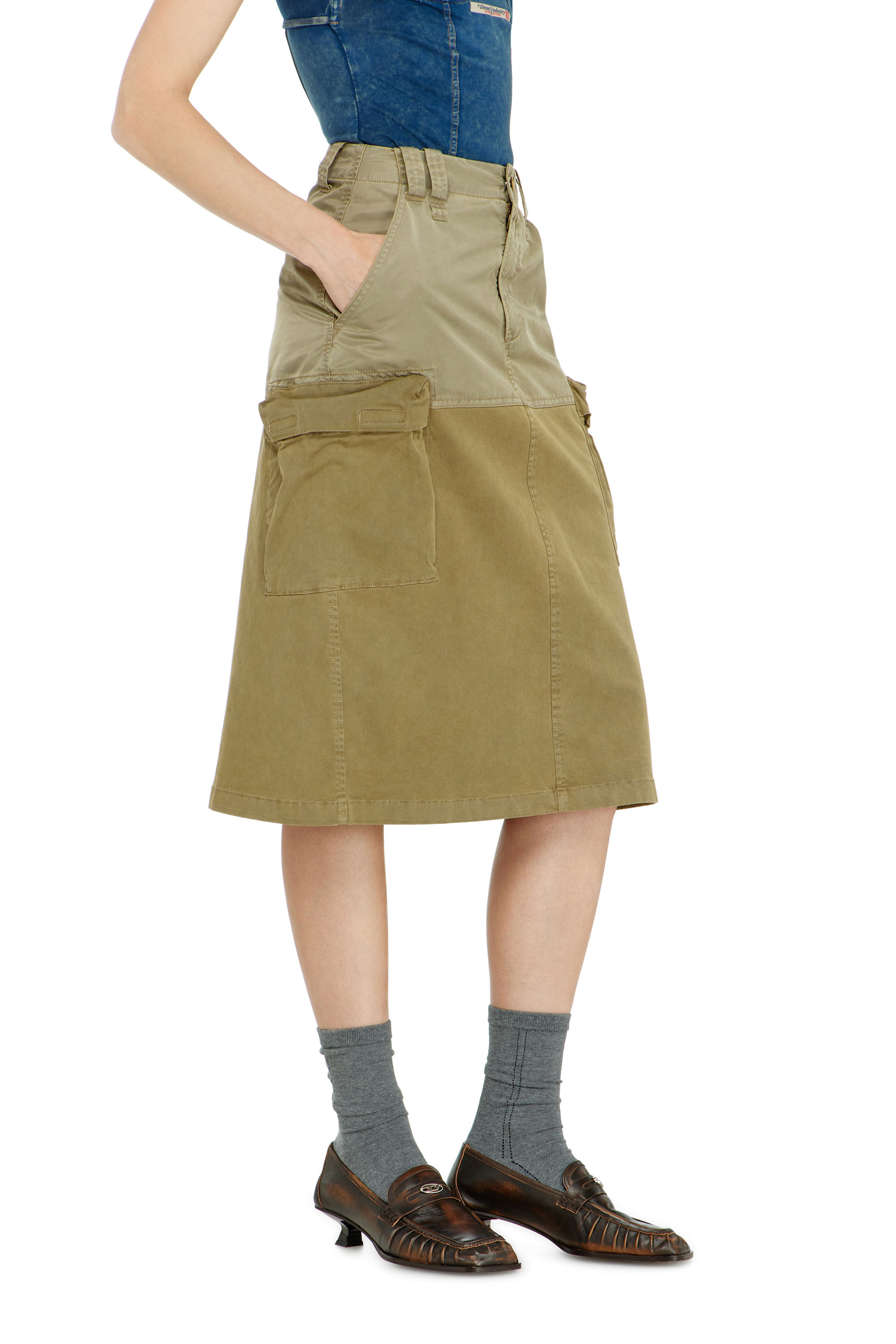 Diesel - O-DELE, Woman's Cargo midi skirt in cotton and nylon in Olive Green - 2