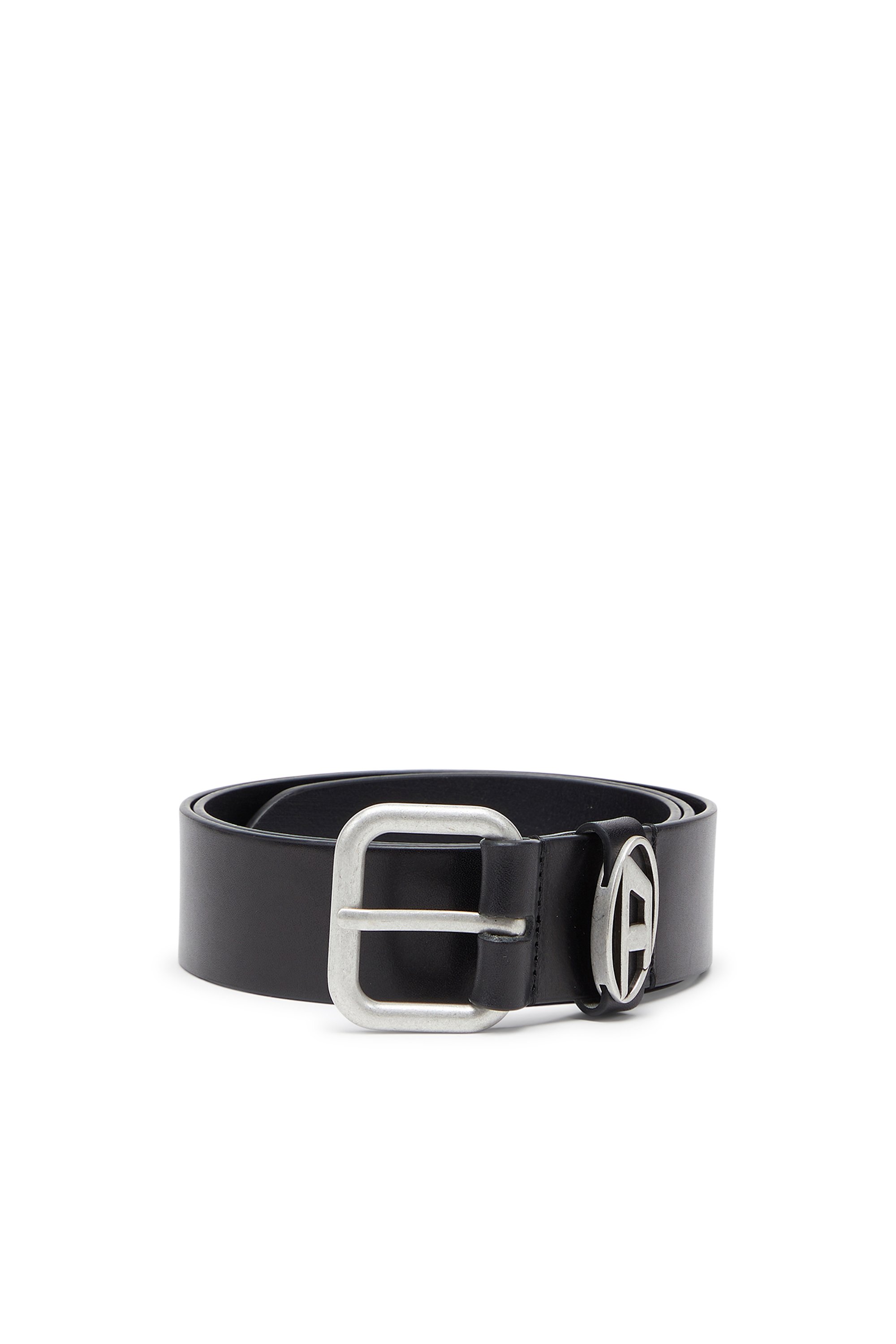 Diesel - B-1DR OVAL D LOOP, Unisex's 4 cm matte leather belt with metal buckle in Black - 1