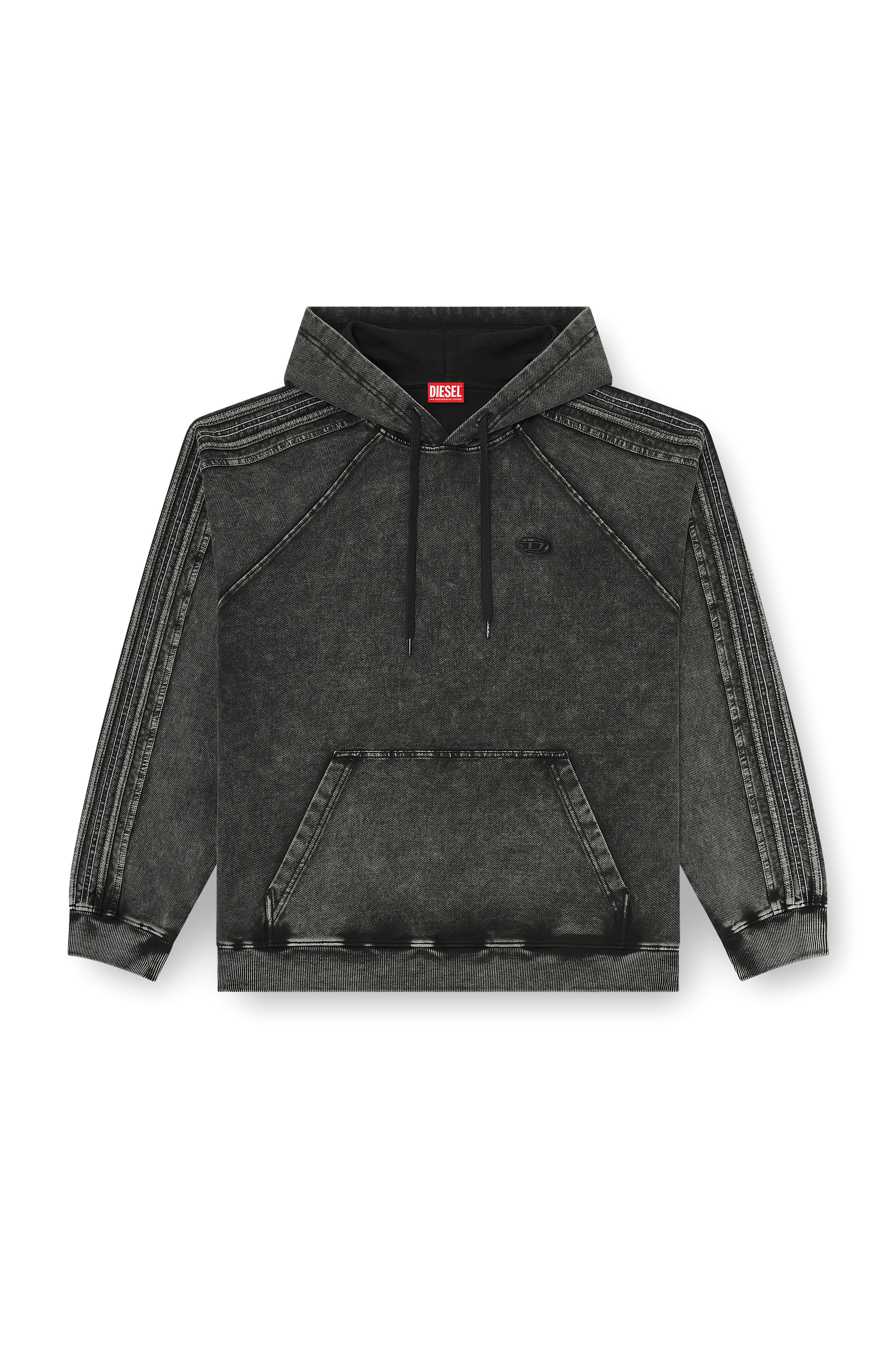Diesel - S-ALTBOXT-HOOD, Man's Hoodie in washed cotton with Oval D embroidery in Black/Dark grey - 3