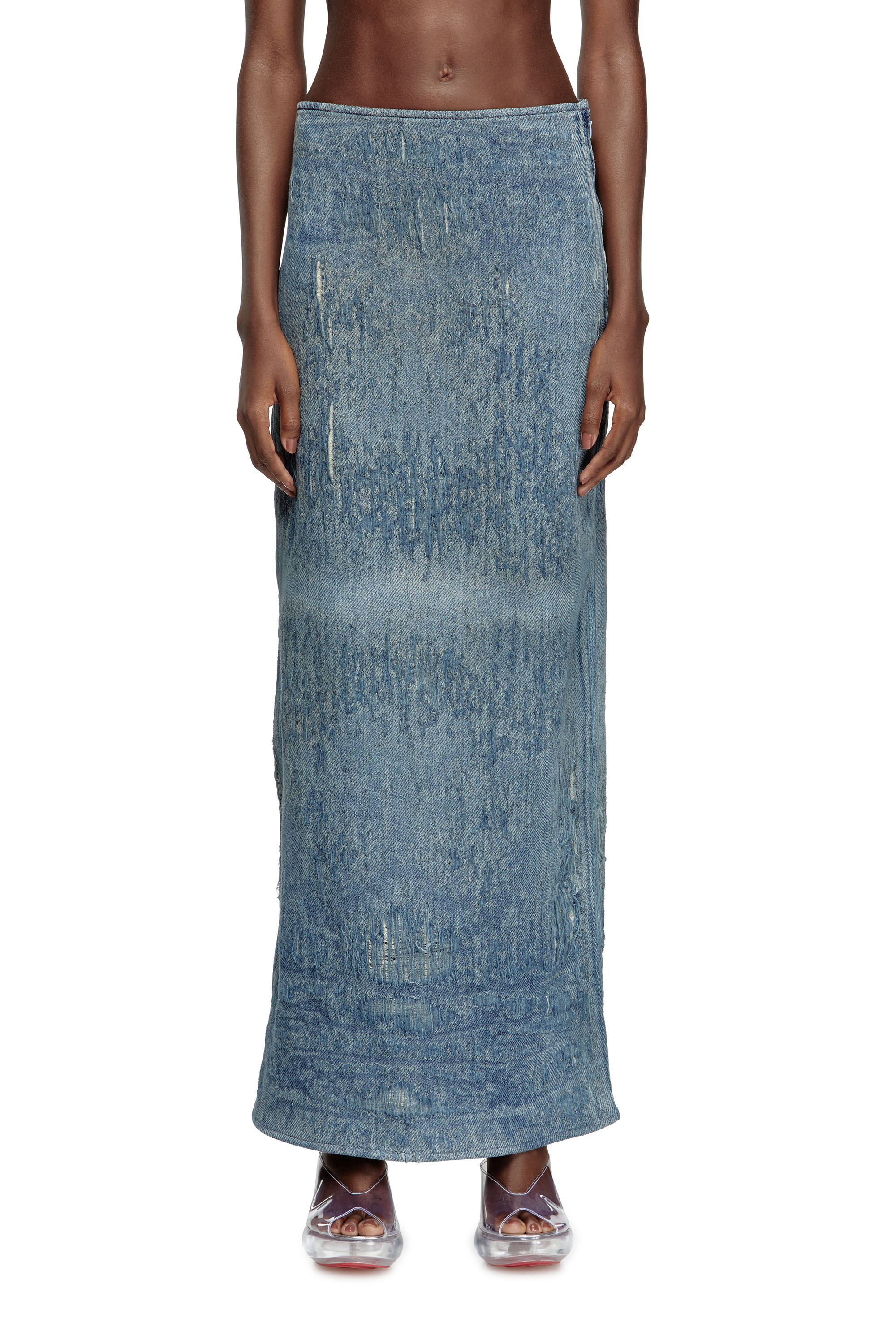 Diesel - DE-MEGAN-FSG, Woman's Skirt in ultra-destroyed jacquard denim in Medium blue - 1